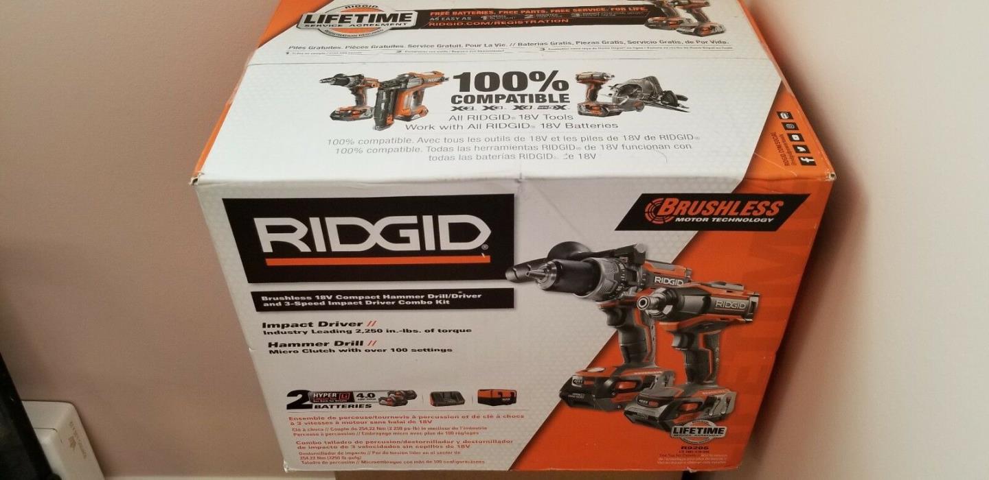 Ridgid Brushless 18v Compact Hammer Drill/driver And 3-Speed Impact Driver Combo