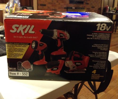 SKIL 18V 4-Tool Combo Pack NIB 2 speed drill, snader, orbital jigsaw, flashlight