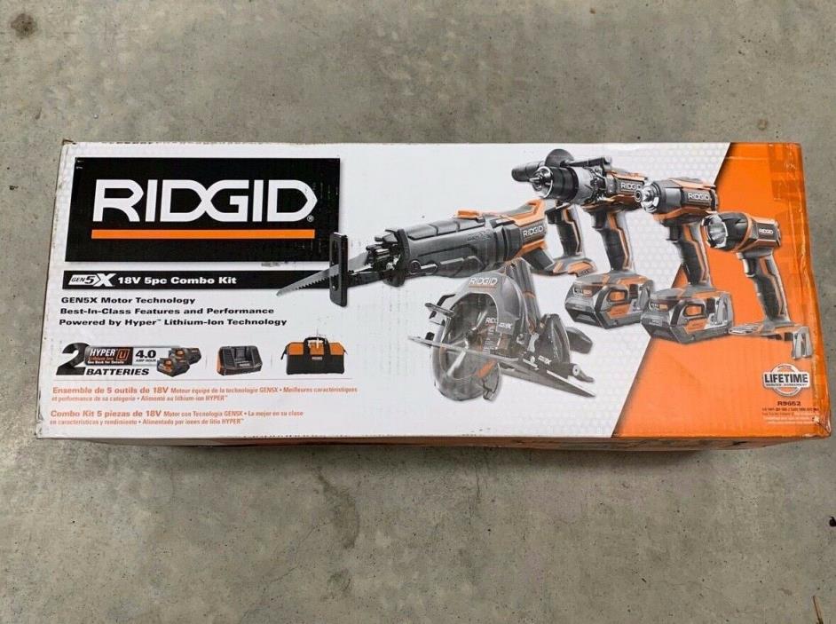 RIDGID 18-Volt GEN5X Cordless Lithium-Ion Combo Kit (5-Tool) with 2) 4.0A