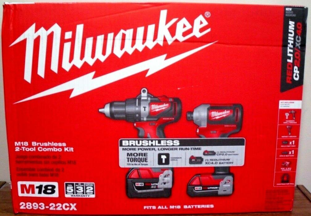 Milwaukee 2893-22CX M18 18V Li-Ion Brushless Hammer Drill/Impact Combo Kit
