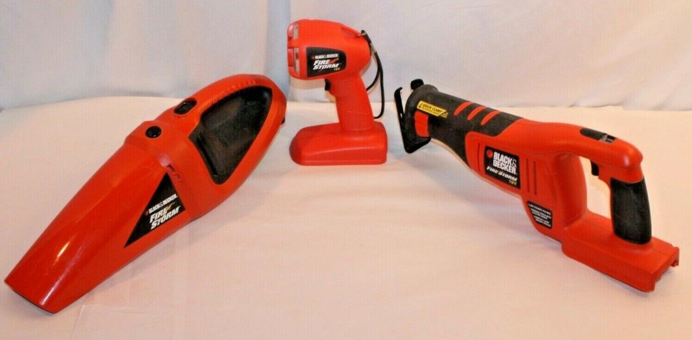 Black & Decker Lot of 3 18v Firestorm Tools Reciprocating Saw Vacuum Light