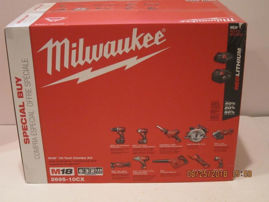 Milwaukee 2695-10CX M18 18-Volt Lithium-Ion Cordless Combo Kit10-ToolNISB 2018 i