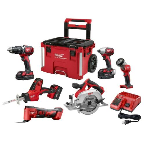Milwaukee M18 18-Volt Combo Kit (6-Tool) W/ 3-Batteries, PACKOUT Tool Box, NEW!