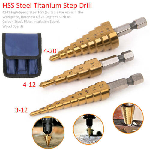 Coated Metric Size Small HSS Steel Titanium Step Drill 3PCS Power Tools