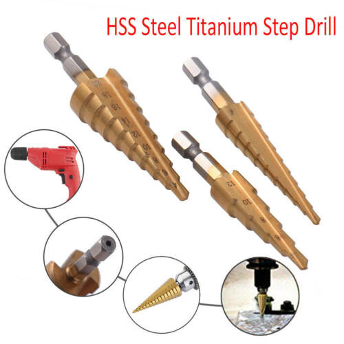 Hex Shank Metric Size Small HSS Steel Titanium Step Drill 3PCS Coated