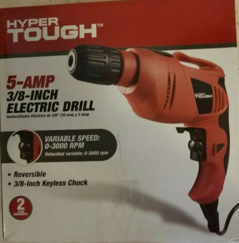 New Hyper Tough 5 Amp 3/8 Inch Electric Drill With Keyless Chuck Open Box