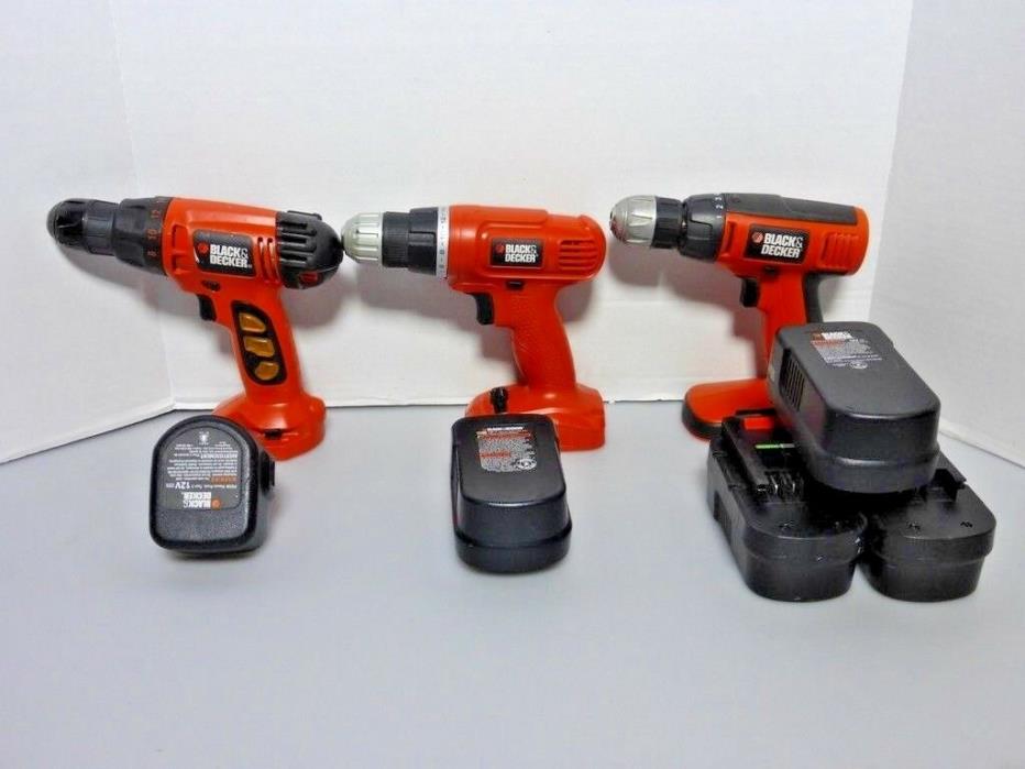 Lot of 3 Black & Decker Cordless Drill/Driver FOR PARTS !!!!!