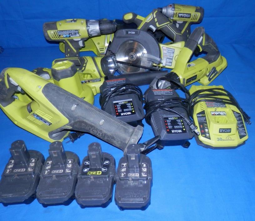Ryobi One+ 18v - 8 Tool Set + 3 Chargers + 4 Batteries. P234G P591 Free Shipping