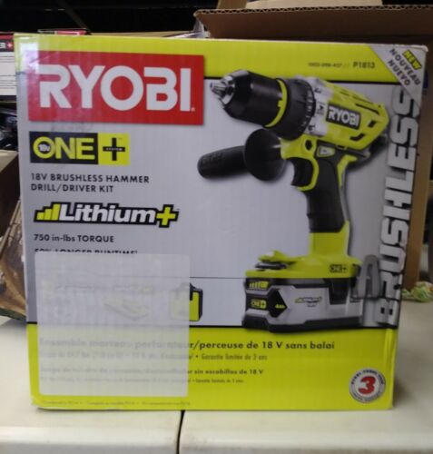 BRAND NEW Ryobi P1813 18-Volt Lithium Ion ONE+ Brushless Hammer Drill Kit