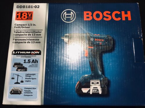 Brand New BOSCH DDB181-02 18V Li-Ion 1/2-Inch Compact Tough Drill Driver Kit