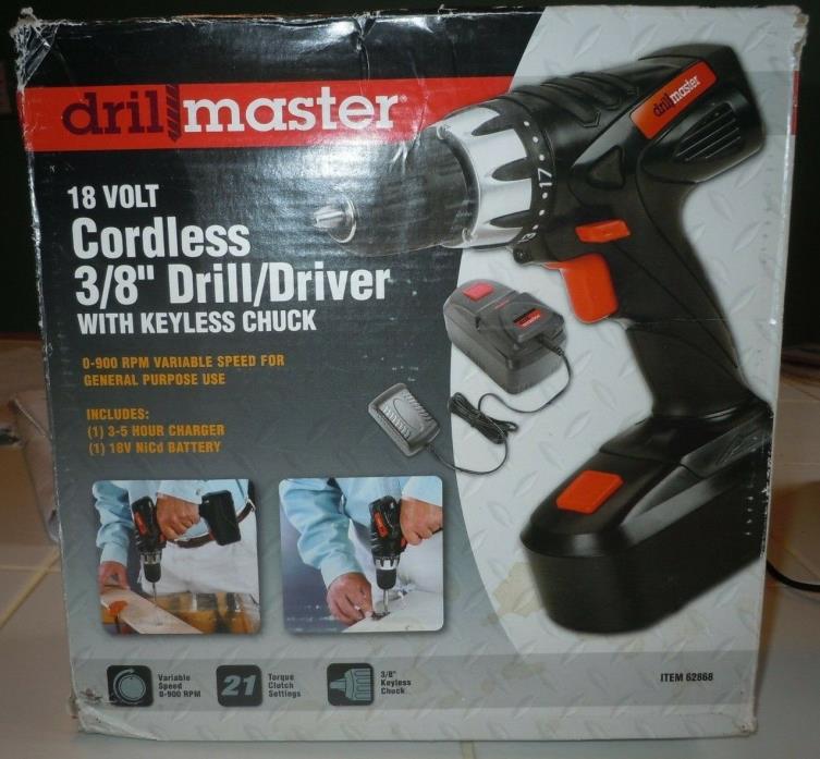 DRILL MASTER 18 v VOLT CORDLESS 3/8 CHUCK DRILL WITH BATTERY & CHARGER NEW