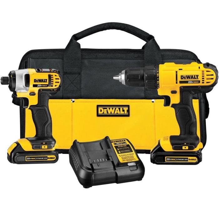 DeWalt 20-Volt MAX Lith-Ion Cordless Drill/Driver & Impact Combo 2 tool, 2 batt.