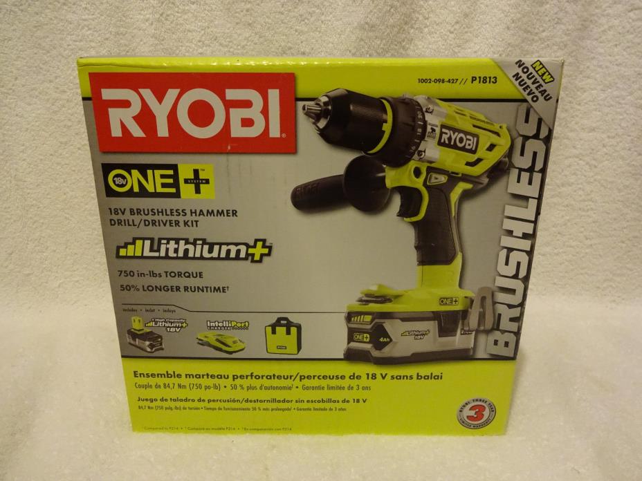 Ryobi 18-Volt ONE+ Brushless Hammer Drill Kit Model P1813 NU NIB New