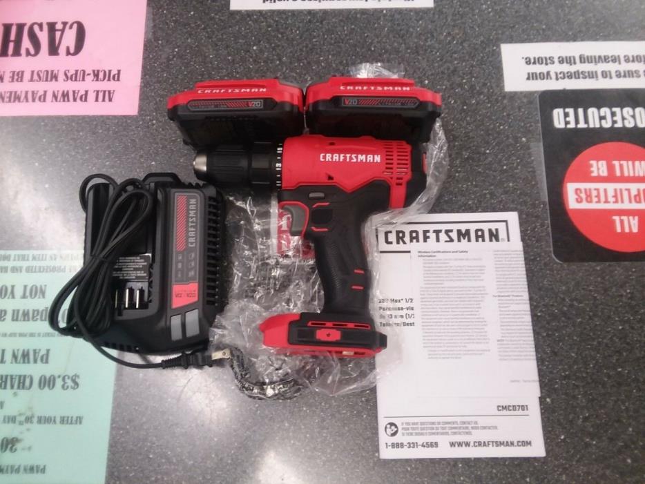 CRAFTSMAN 20-Volt Max 1/2-in Lithium Ion Cordless Drill WITH 2 BATTERIES