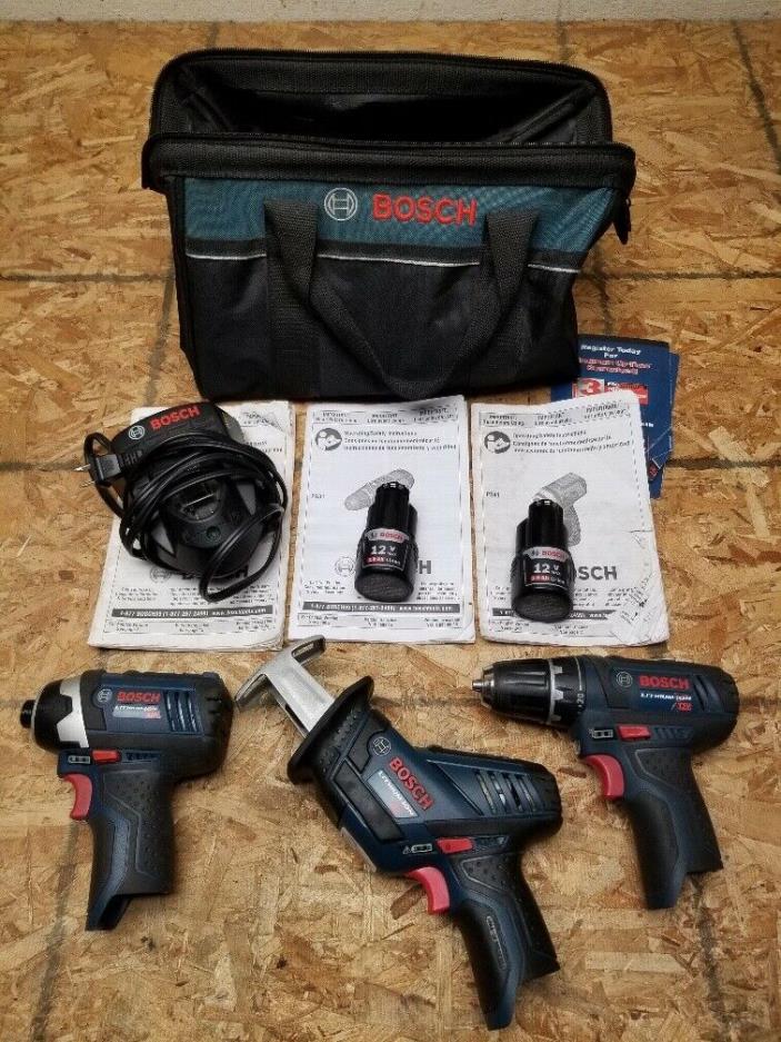 BOSCH Cordless 12v Max Lithium ion Combo Kit, Reciprocating Saw, Drill, Impact.