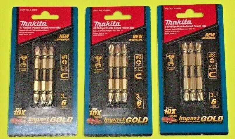 Makita Impact power bits. Sizes #1, #2 & #3. Three of each size - 9 bits total.