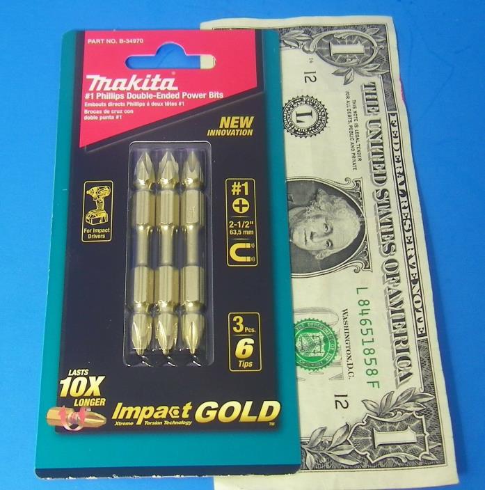 Makita Impact Gold #1 Phillips 2-1/2” Double-Ended Power Bit 3 Count 6 Tips SALE