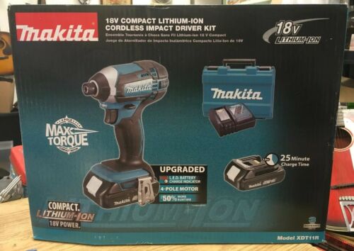 New Makita 18V Compact Lithium-Ion Cordless Impact Driver Kit XDT11R Set