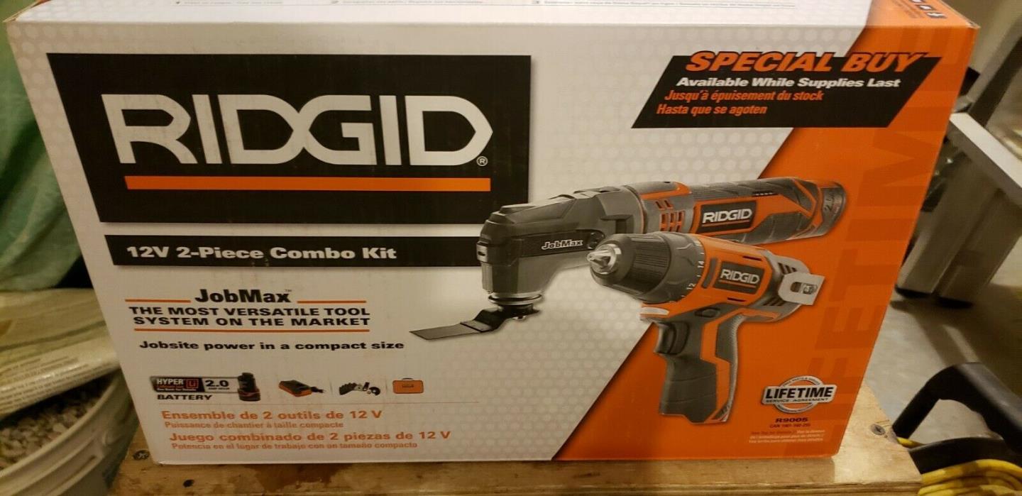 Ridgid 12v R9005  combo jobmax / drill with 2 amp battery, charger and cas