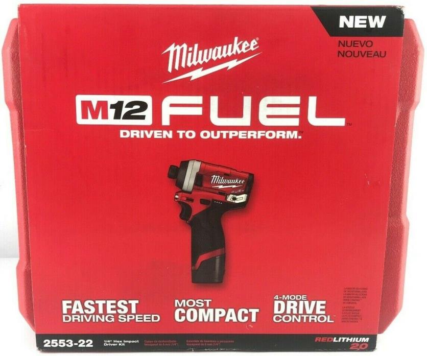 Brand New Milwaukee 2553-22 12-Volt 1/4-Inch M12 FUEL Hex Impact Driver Kit