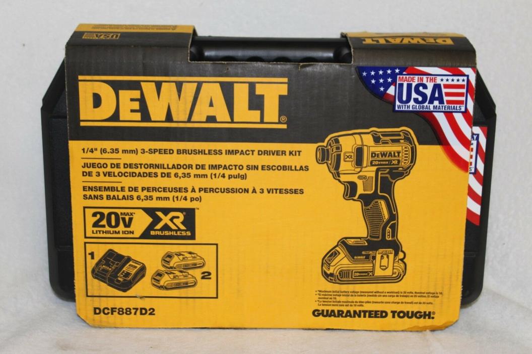 DEWALT DCF887D2 20V MAX Li-ion 2.0 Ah Brushless 1/4