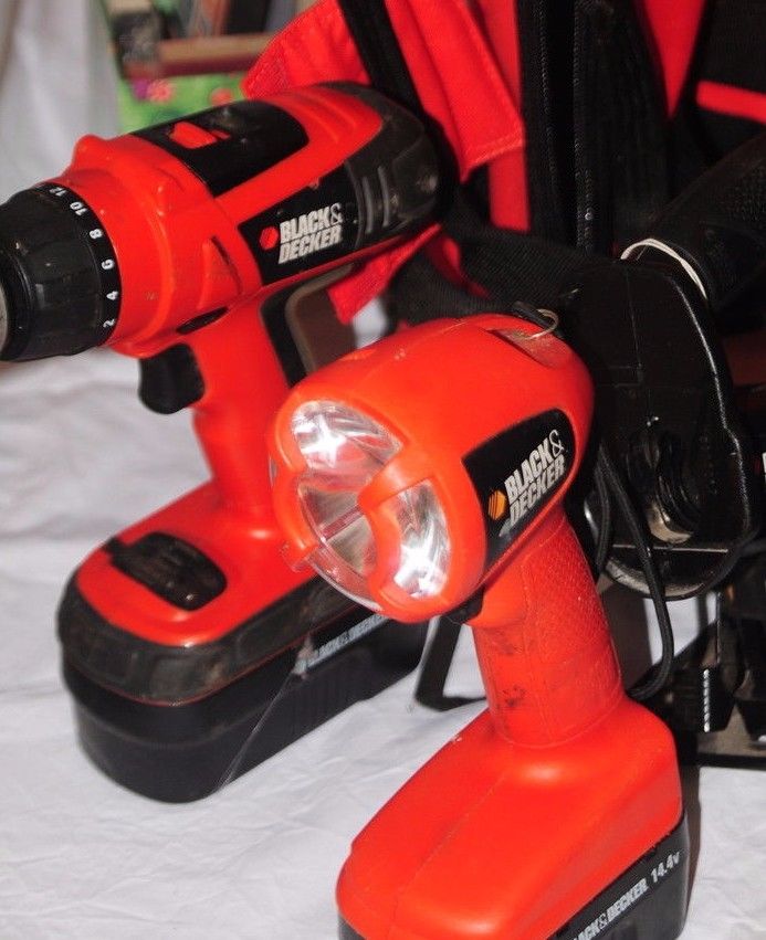 used   Black-decker drills + radial arm tiny saw  and flashlights 18v -24v