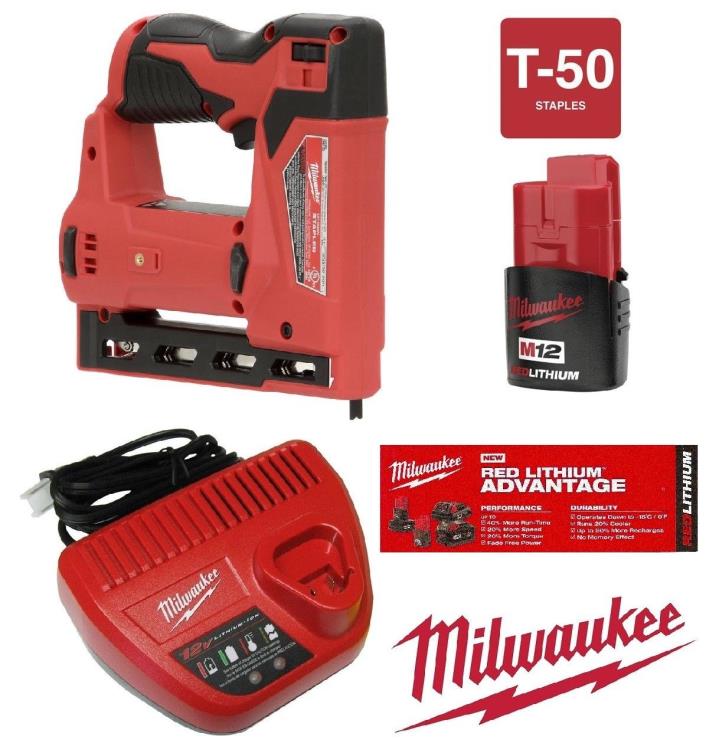 Milwaukee 12-Volt Lithium-Ion Cordless 3/8 in. Crown Stapler 2447-20,Battery,Chg