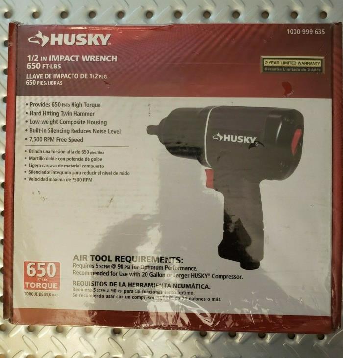 Husky Air Impact Wrench 1/2 in. 650 ft. lbs. Torque Drive Heavy Duty NEW Sealed