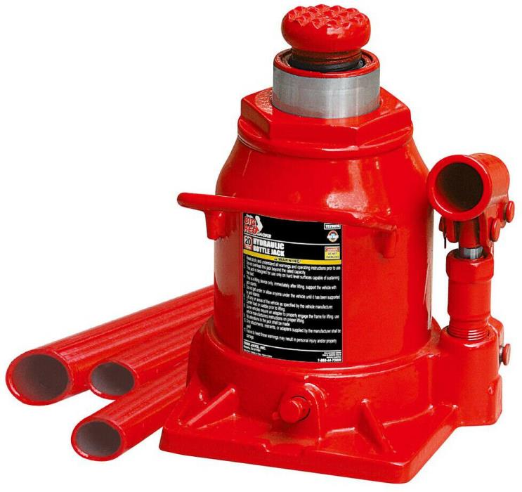 Bottle Jack Big Red 20-Ton Low-Profile Heavy Duty Steel Large Base For Stability
