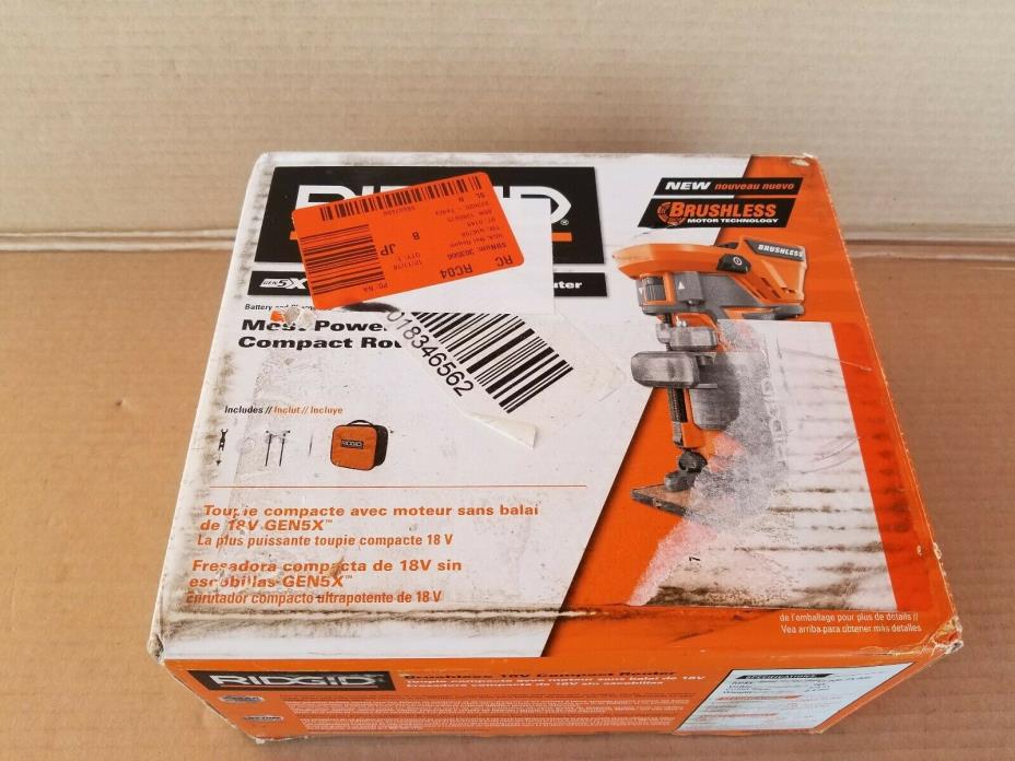 New RIDGID R86044 18V Li-Ion GEN5X  Brushless Compact Router w/ Fixed Base