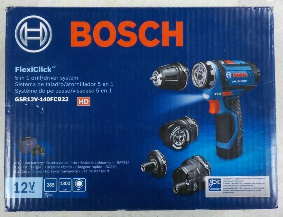 Bosch GSR12V-140FCB22 12V Max Flexiclick 5-In-1 Drill/Driver System Cordless NEW