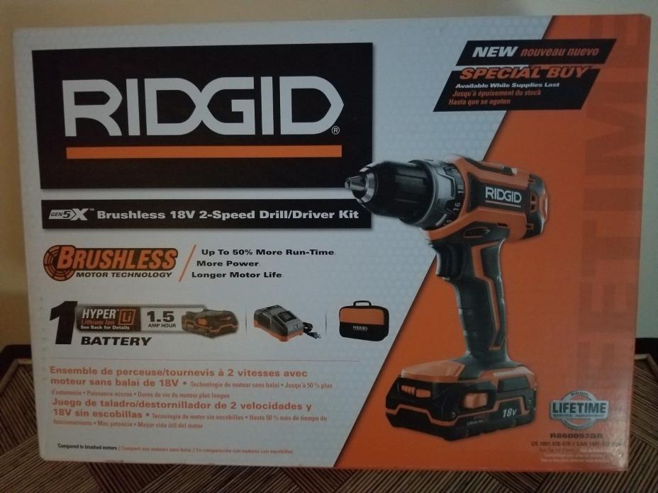 RIDGID Brushless 18V 2 Speed Drill Driver Kit 1/2 Inch NEW Boxed R860053SB