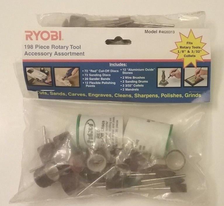 New 198 pcs Rotary Tool Accessory Set RYOBI BRAND Grind, Sand, Polish, Buff Cut