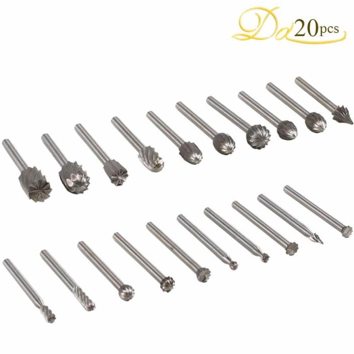 Drill Bits Tool Dremel Set 20PCS Steel Rotary Burrs High Speed Wood Carving New