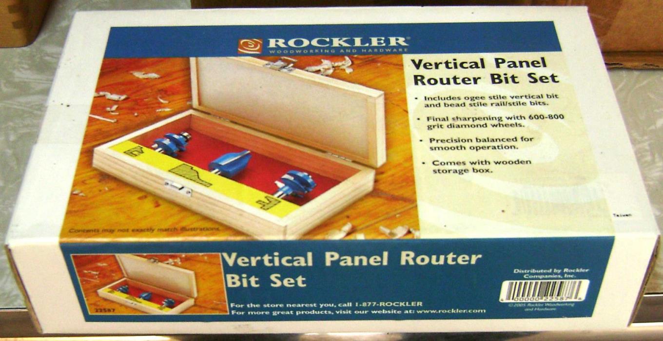 BRAND NEW in factory sealed box Rockler Vertical Panel Router Bit set 1/2