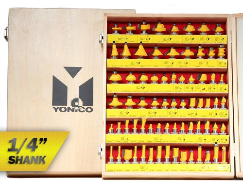 Yonico 17702q 70 Bits Professional Quality Router Bit Set Carbide 1/4-Inch Shank
