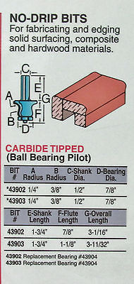 PORTER CABLE 43903 NO DRIP / EDGE  EDGING Carbide Tipped ROUTER BIT  New USA