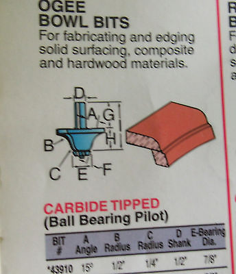 PORTER CABLE 43910 OGEE Router Bit NEW 1/2