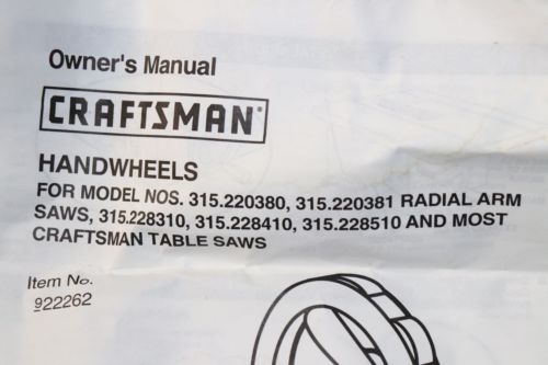 New Craftsman 922262 Handwheel Radial Arm Table Saws 1/2