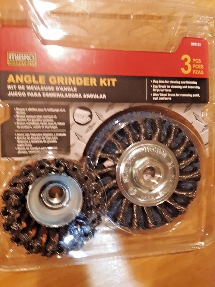 Angle Grinder Kit 4 1/2 In 3Pc , by Mibro, abrasive flap,wire cup, wheel