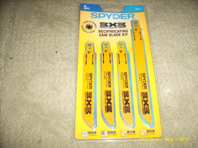 SPYDER 3X3 Reciprocating Saw Blade Five-Blade Kit NIP 200228