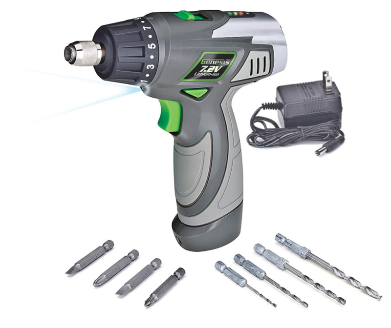 Genesis GLSD72A 7.2V Lithium-Ion 2-Speed Screwdriver, Grey, 1/4-inch chuck with