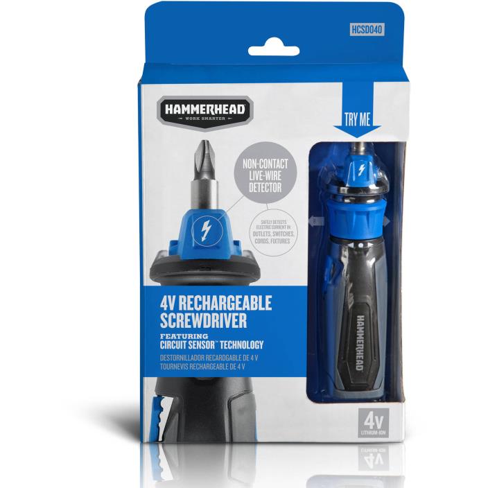 HAMMERHEAD 4V Lithium Rechargeable Screwdriver with Patented Circuit Sensor Tech