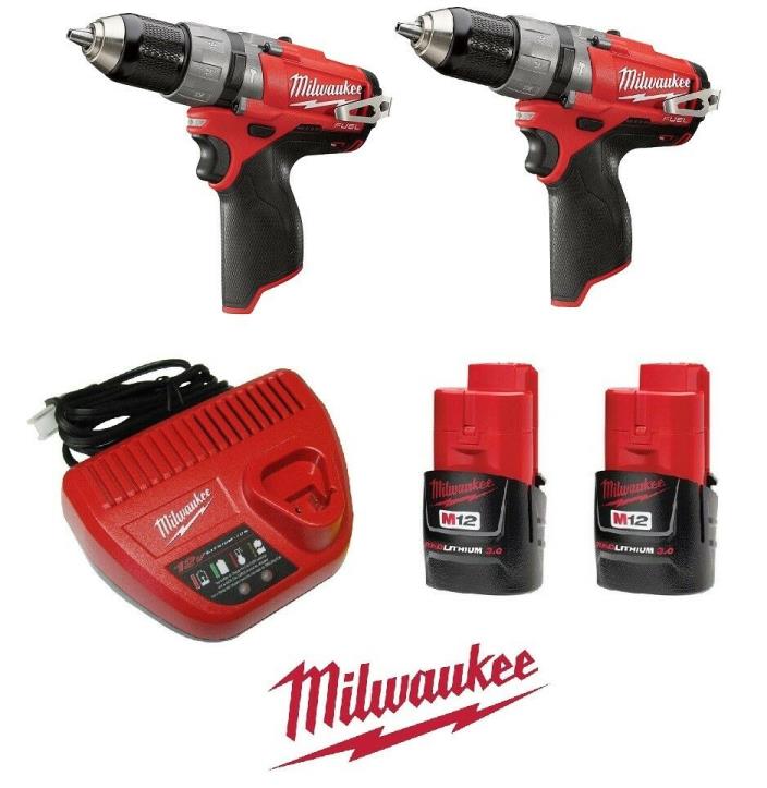 2 NEW MILWAUKEE FUEL HAMMER DRILL DRIVERs 2404-20 - 2 - 3.0 Batteries & Charger