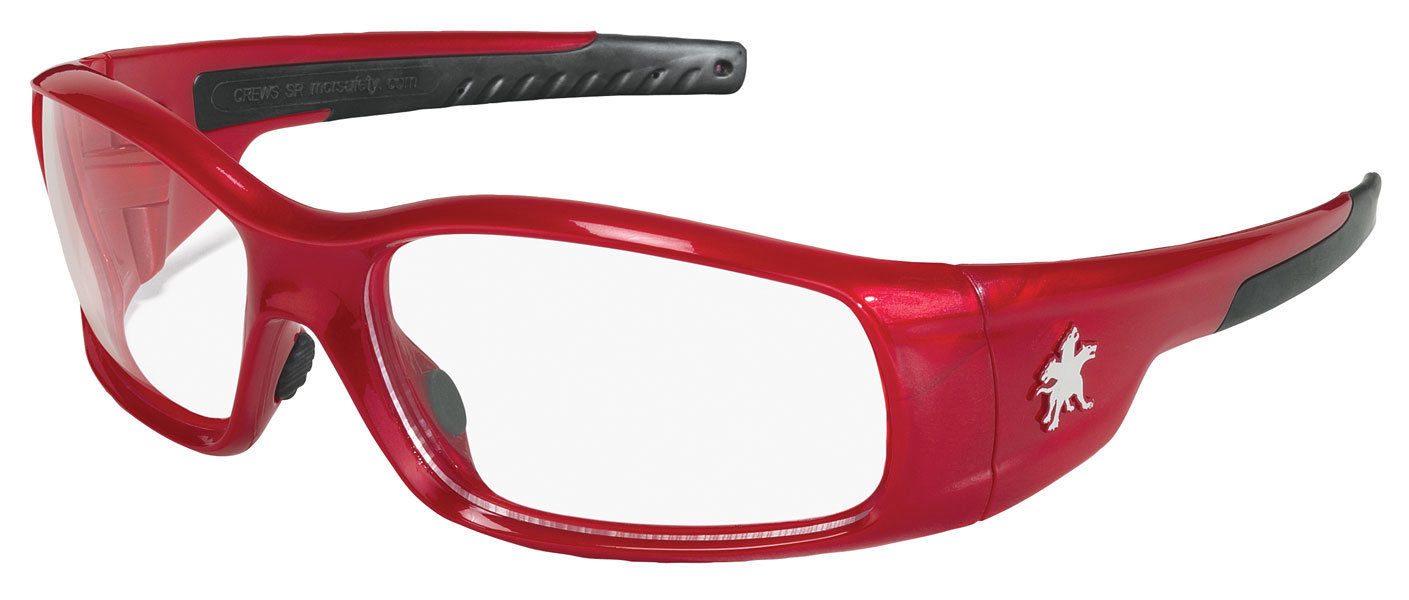 MCR Swagger Safety Glasses Red Frame Clear Lens, Crews, SR130