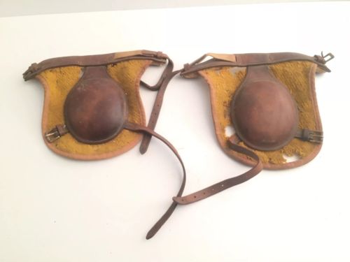 Vintage Heavy Duty Thick Leather Knee Pads with Buckle Straps 40s-50s Era