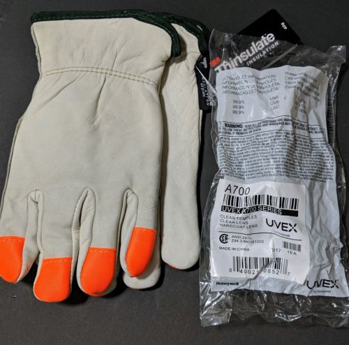 3M Thinsulate 40 Gram Heavy Duty Leather  Work Gloves Size: M + safety  glasses