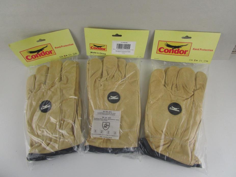 lot of 3 NEW Condor 2HEV9A Leather work gloves Anti-Vibration Size Medium