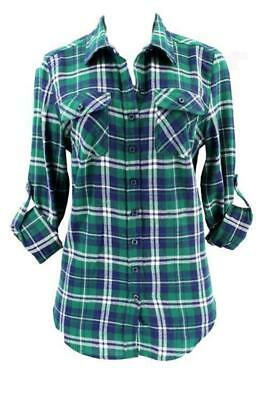 Green and Navy Rolled Sleeve Flannel Shirt