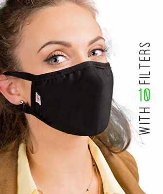 Black Dust Mask - Anti Pollution Breathing Mask with 10 Replaceable N99 Carbon